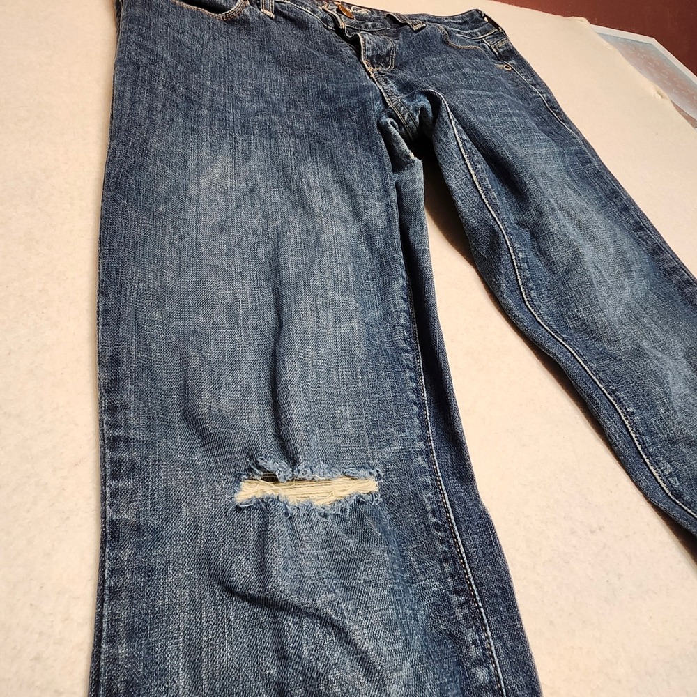 Y2K American Eagle 77 Straight Jeans Women 6L Low Rise Distressed Denim Fade - Picture 2 of 8